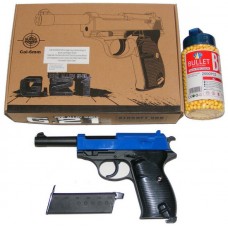 Galaxy G21 Spring Powered Blue Metal BB Gun Pistol (P38 Replica) & 2000 Pellets